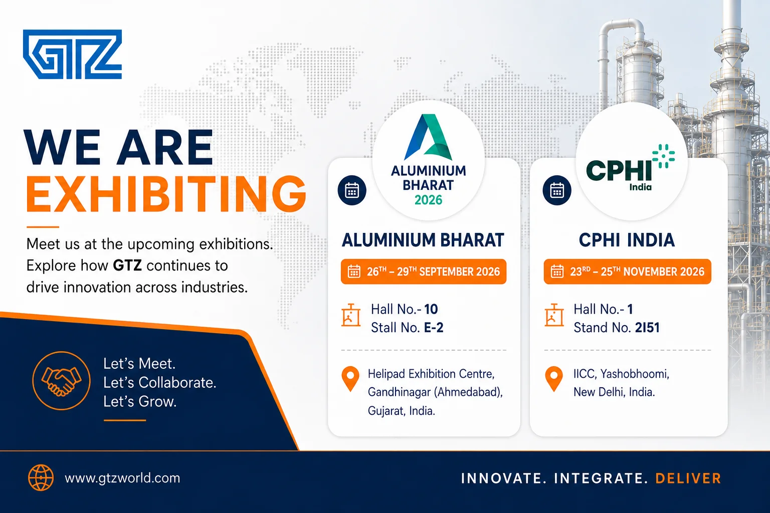 GTZ exhibition announcement for Aluminium Bharat 2026 and CPHI India