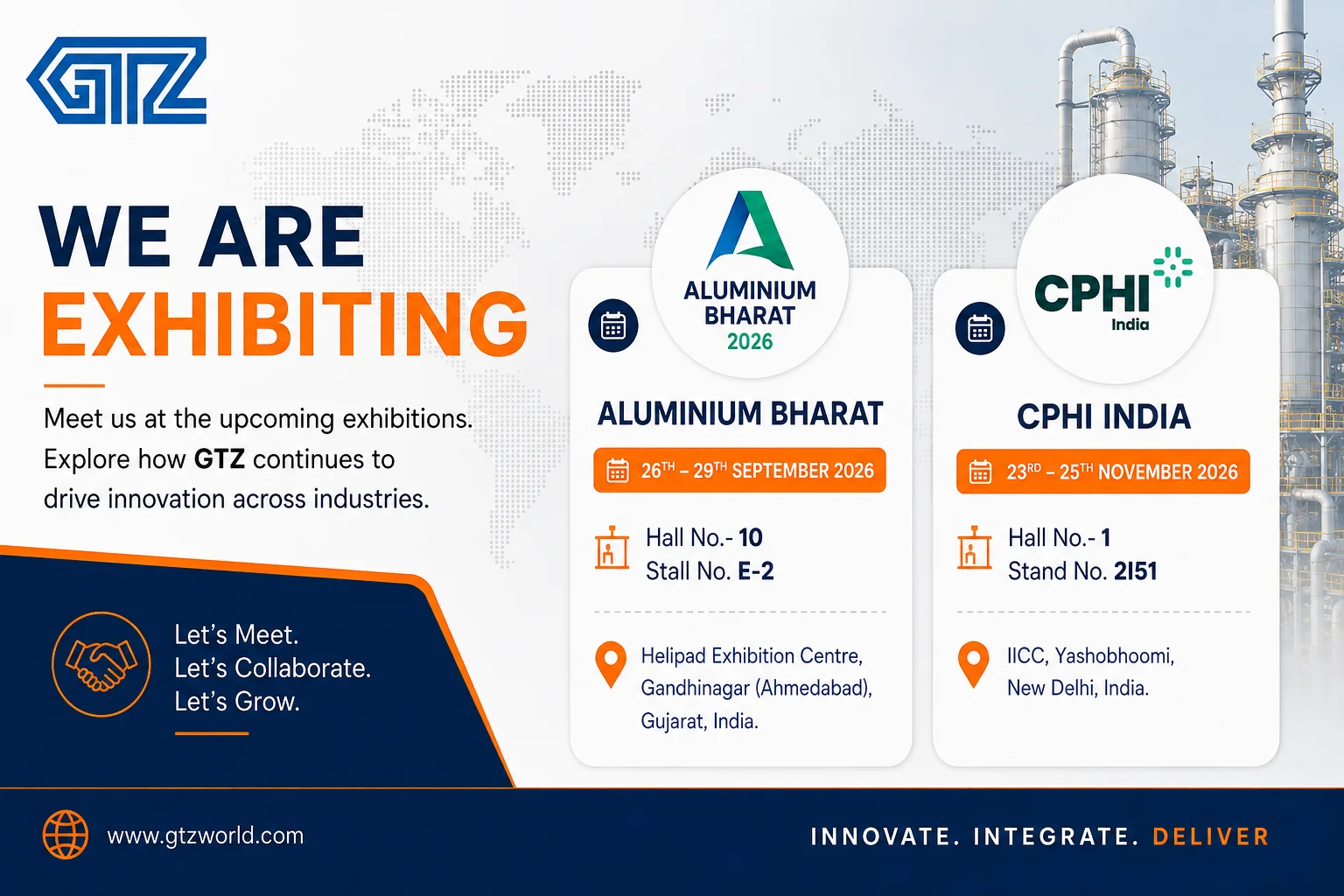 GTZ exhibition announcement for Aluminium Bharat 2026 and CPHI India